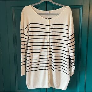 Cabi White & Black Striped Button-Up Cardigan Sweater lightweight sz Small